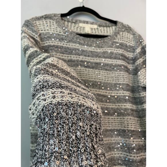 Emaline, Size Medium, Gray and White Sparkle Knit Sweater, Long, Shimmer, Soft - Picture 2 of 7